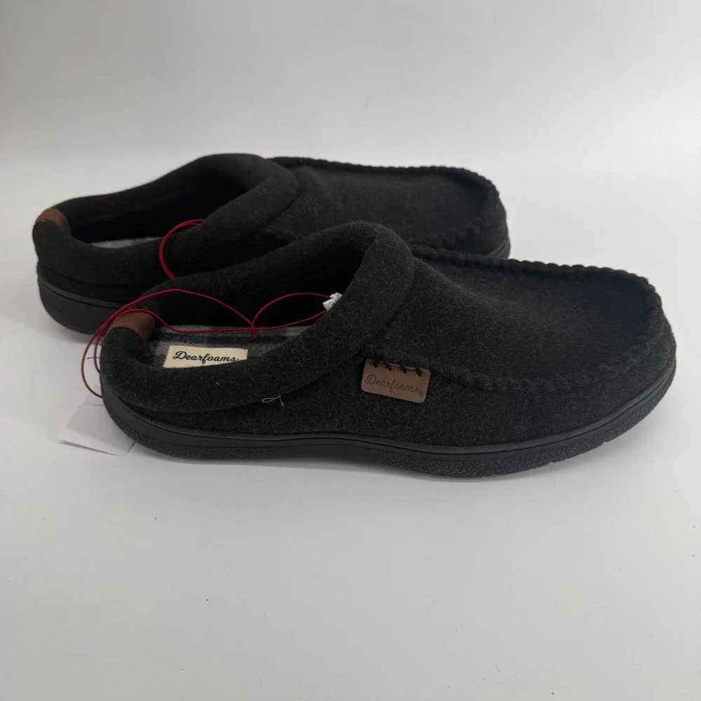 Dearfoams Mens‎ Wool Blend Memory Foam Moccasin Slippers Black XL 13-14